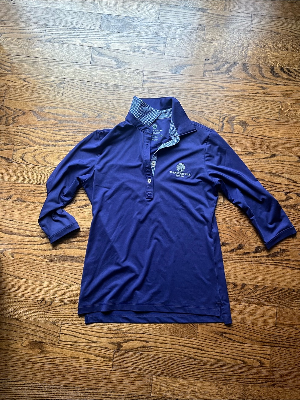 EUC Peter Millar Sun Comfort UV Women's 3/4 Sleeve Golf Polo Shirt Blue S w LOGO